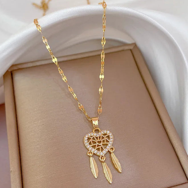 Collier avec Pendentif Coeur en Cristal Attrape-Rêve