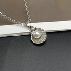 Collier avec Pendentif Coquille Saint-Jacques et Perle argent