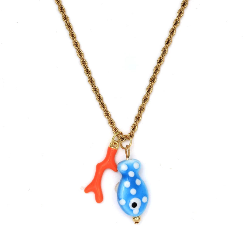 Collana con Pendente Corallo e Pesce