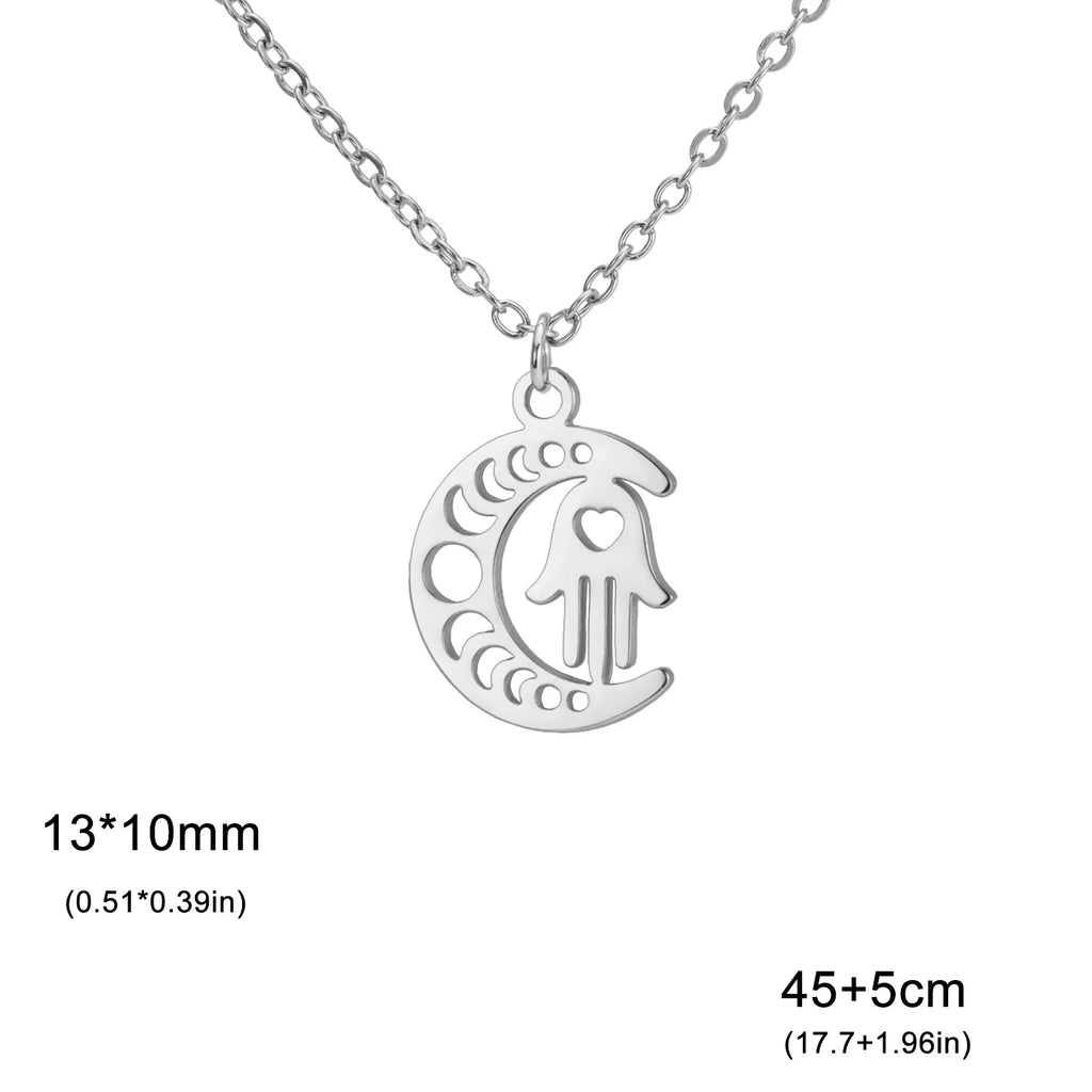 Ketting met islamitische hanger halve maan en Arabische Fatma-hand in zilver