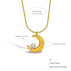 Collier avec pendentif croissant de lune et étoile solitaire couchée