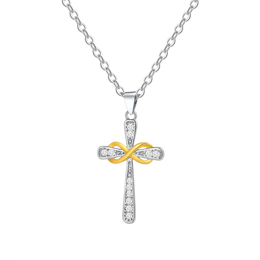 Collier avec pendentif croix et symbole infini bicolore