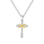 Collier avec pendentif croix et symbole infini bicolore