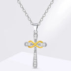 Collier avec pendentif croix et symbole infini bicolore