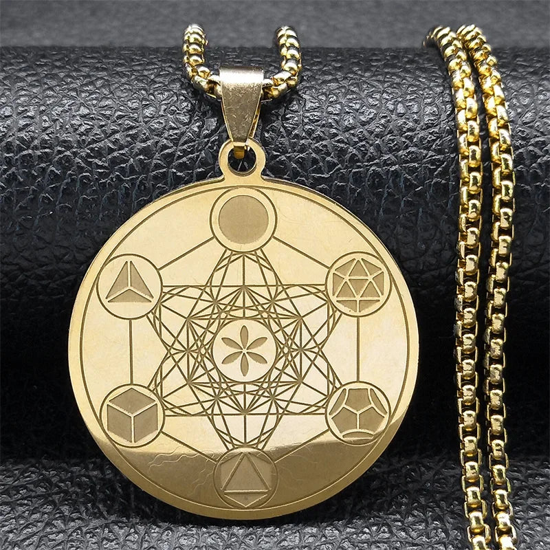 Collier avec Pendentif Cube de Métatron pour Homme ou Femme or