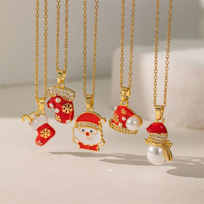 Collier avec Pendentif de Noël bonhomme de neige