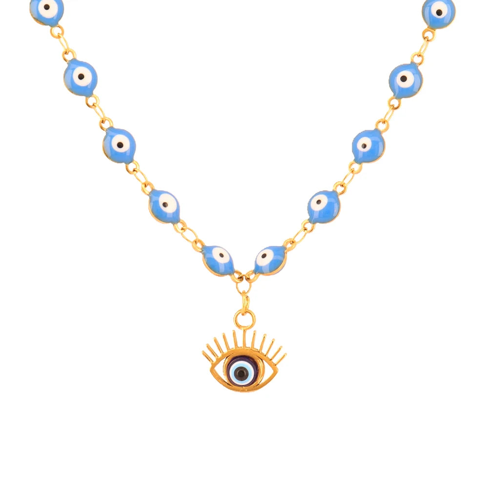 Collier en Perles avec Pendentif Oeil Bleu style 1