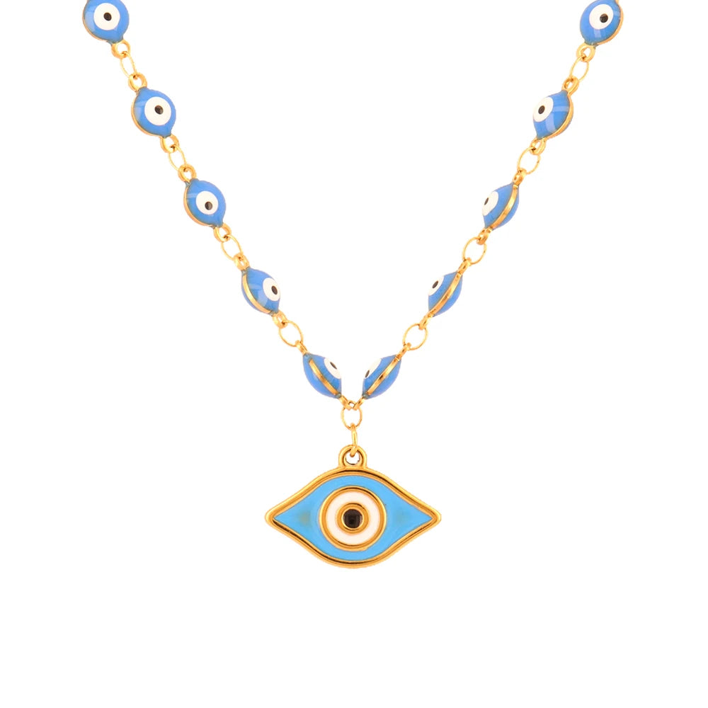 Collier en Perles avec Pendentif Oeil Bleu style 2