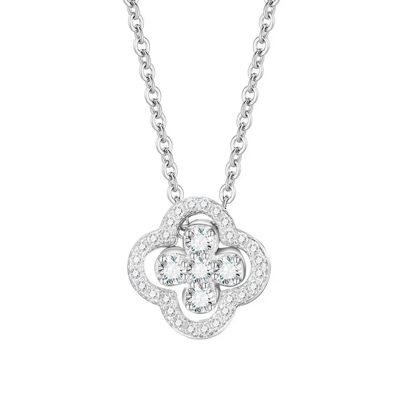 Collier avec Pendentif en Feuille de Trèfle à 4 Feuilles en Zircon argent