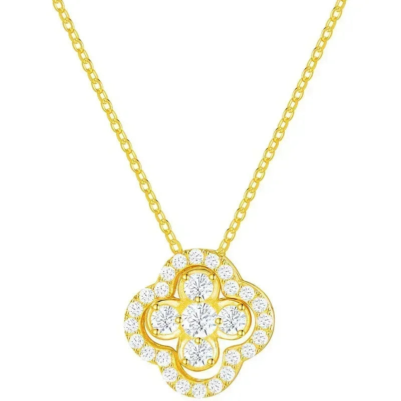 Collier avec Pendentif en Feuille de Trèfle à 4 Feuilles en Zircon or