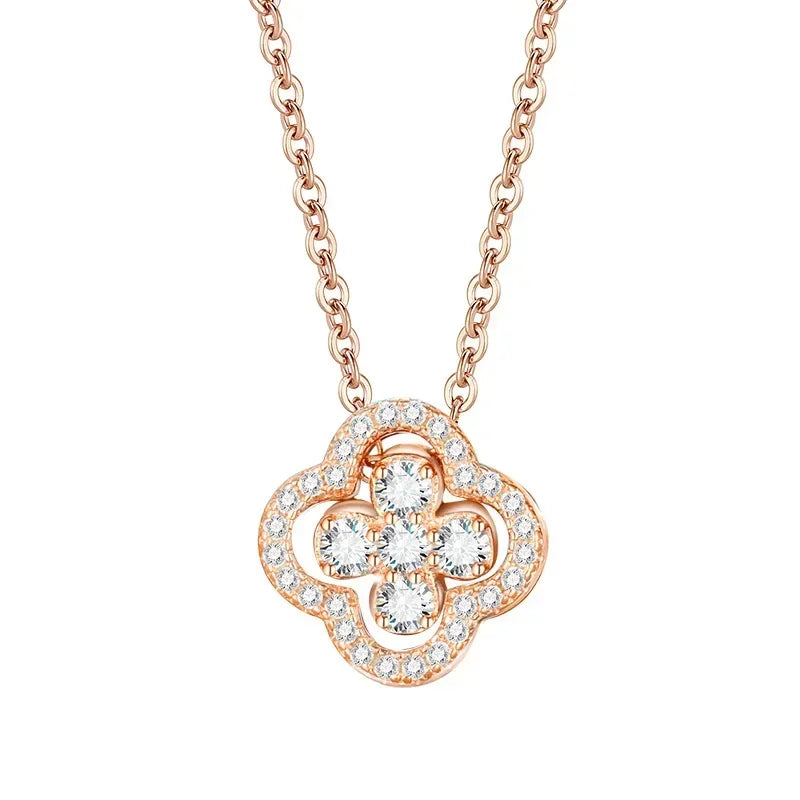 Collier avec Pendentif en Feuille de Trèfle à 4 Feuilles en Zircon or rose