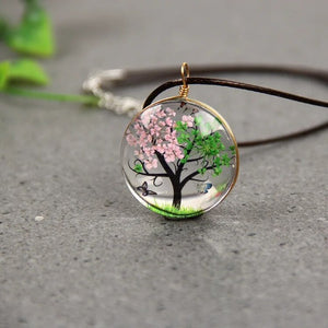 Collier avec Pendentif en Verre Soufflé Arbre de Vie