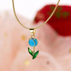 Halskette mit Tulpenblüten-Anhänger aus türkisfarbenem Emaille