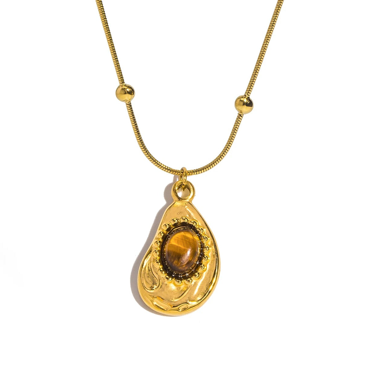 Collier avec pendentif goutte d'eau en pierre naturelle d'oeil de tigre