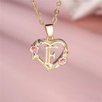 Necklace with heart and flowers initial pendant f