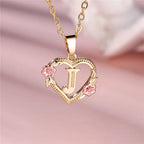 Necklace with heart and flowers initial pendant j