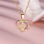Necklace with heart and flowers initial pendant q