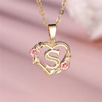 Necklace with heart and flowers initial pendant s