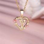 Necklace with heart and flowers initial pendant y