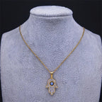 Long necklace with pendant for protection against the evil <span data-glossary-id="oeil">eye</span> and Arabic Fatma's hand