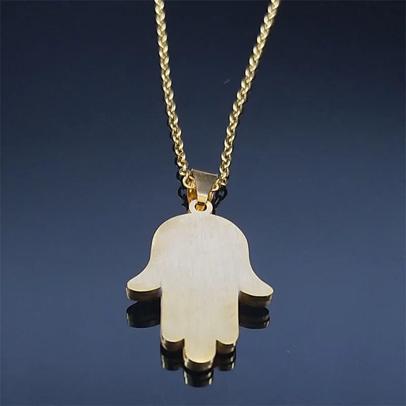 Long necklace with pendant for protection against the evil <span data-glossary-id="oeil">eye</span> and Arabic Fatma's hand
