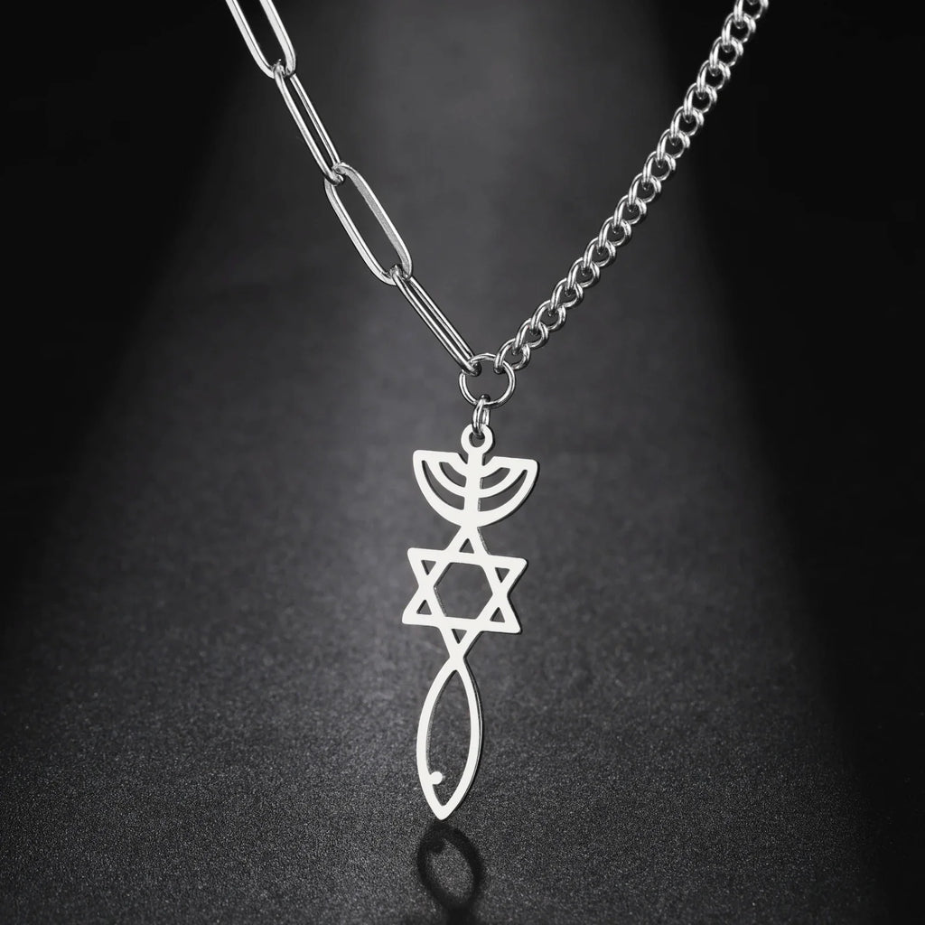 Collana con ciondolo Menorah Messianica e Stella di David argento
