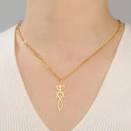 Collana con ciondolo Menorah Messianica e Stella di David oro