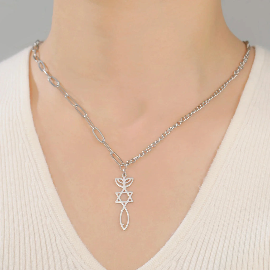 Collana con ciondolo Menorah Messianica e Stella di David argento
