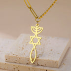 Collana con ciondolo Menorah Messianica e Stella di David oro