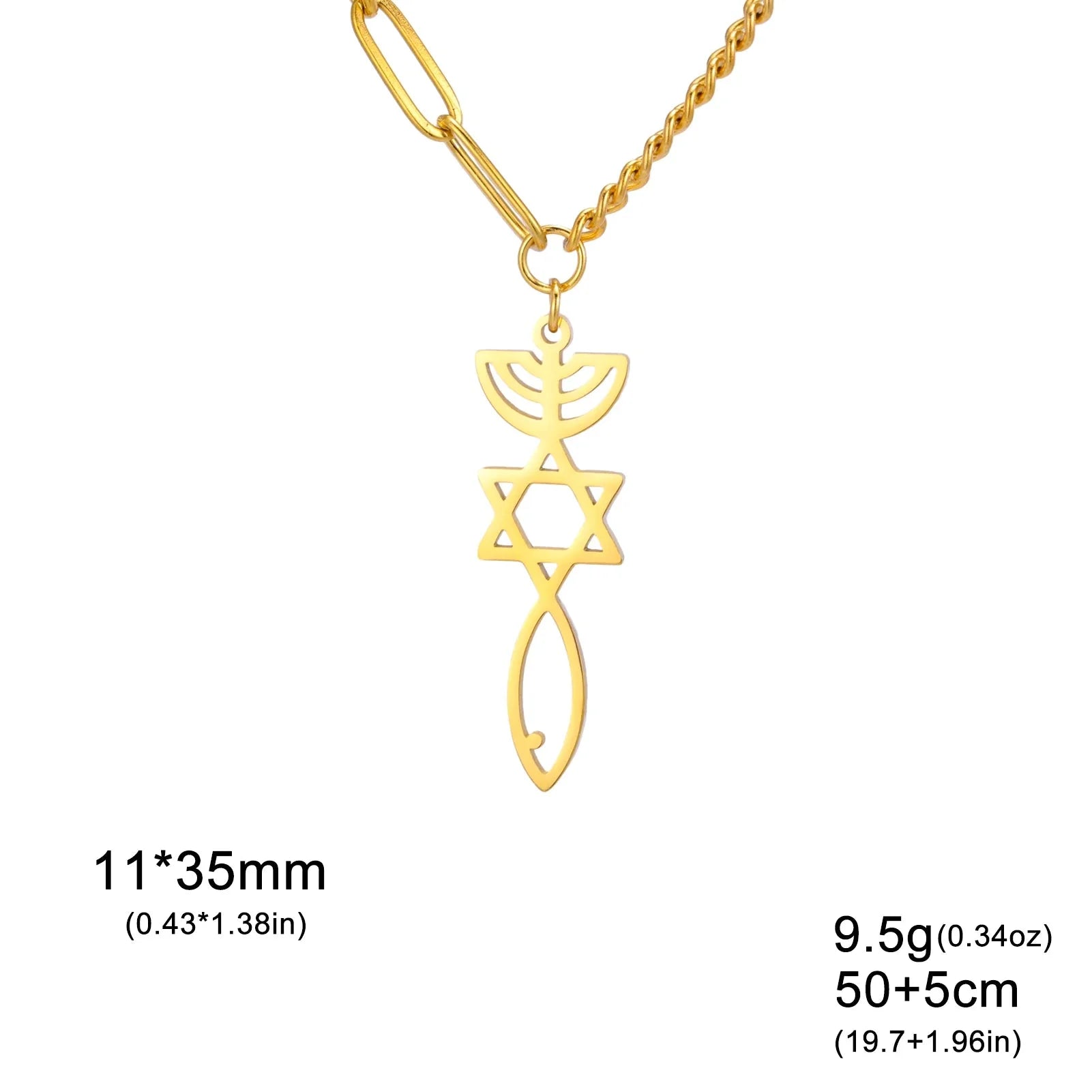 Collana con ciondolo Menorah Messianica e Stella di David oro