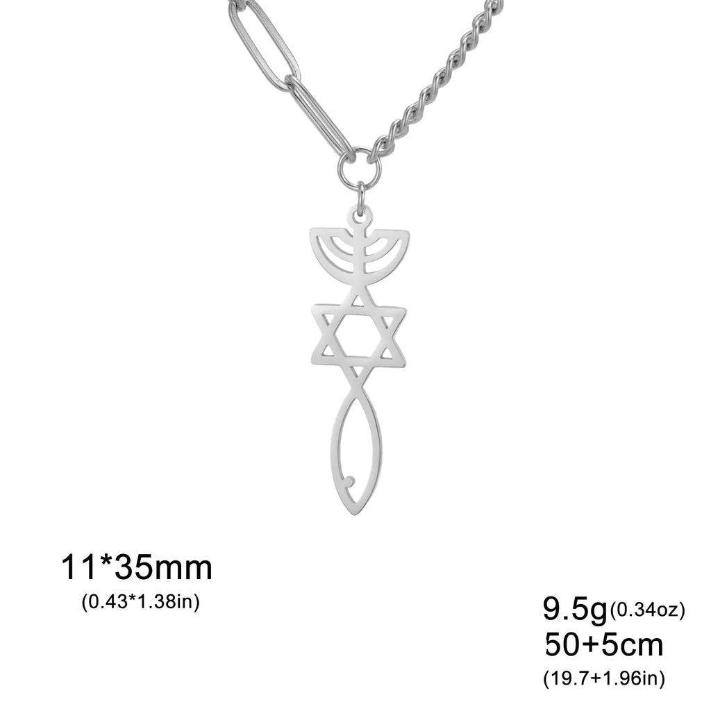 Collana con ciondolo Menorah Messianica e Stella di David argento