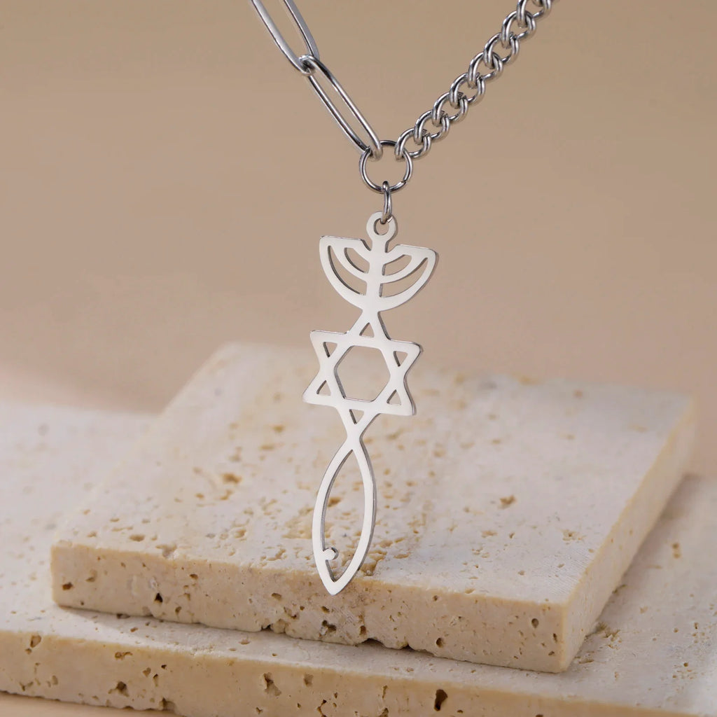 Collana con ciondolo Menorah Messianica e Stella di David argento
