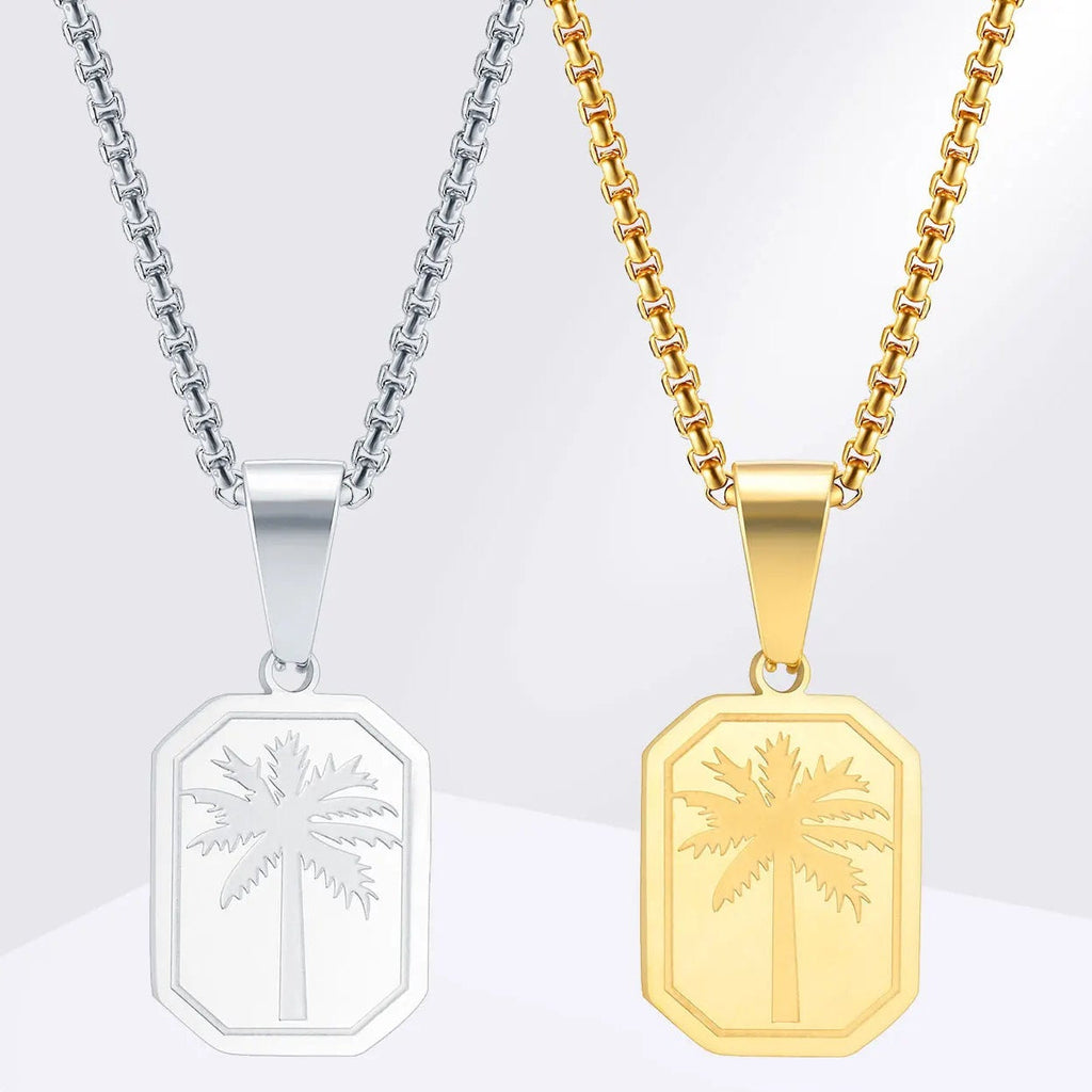 Halskette mit geometrischem Palmenanhänger aus Gold
