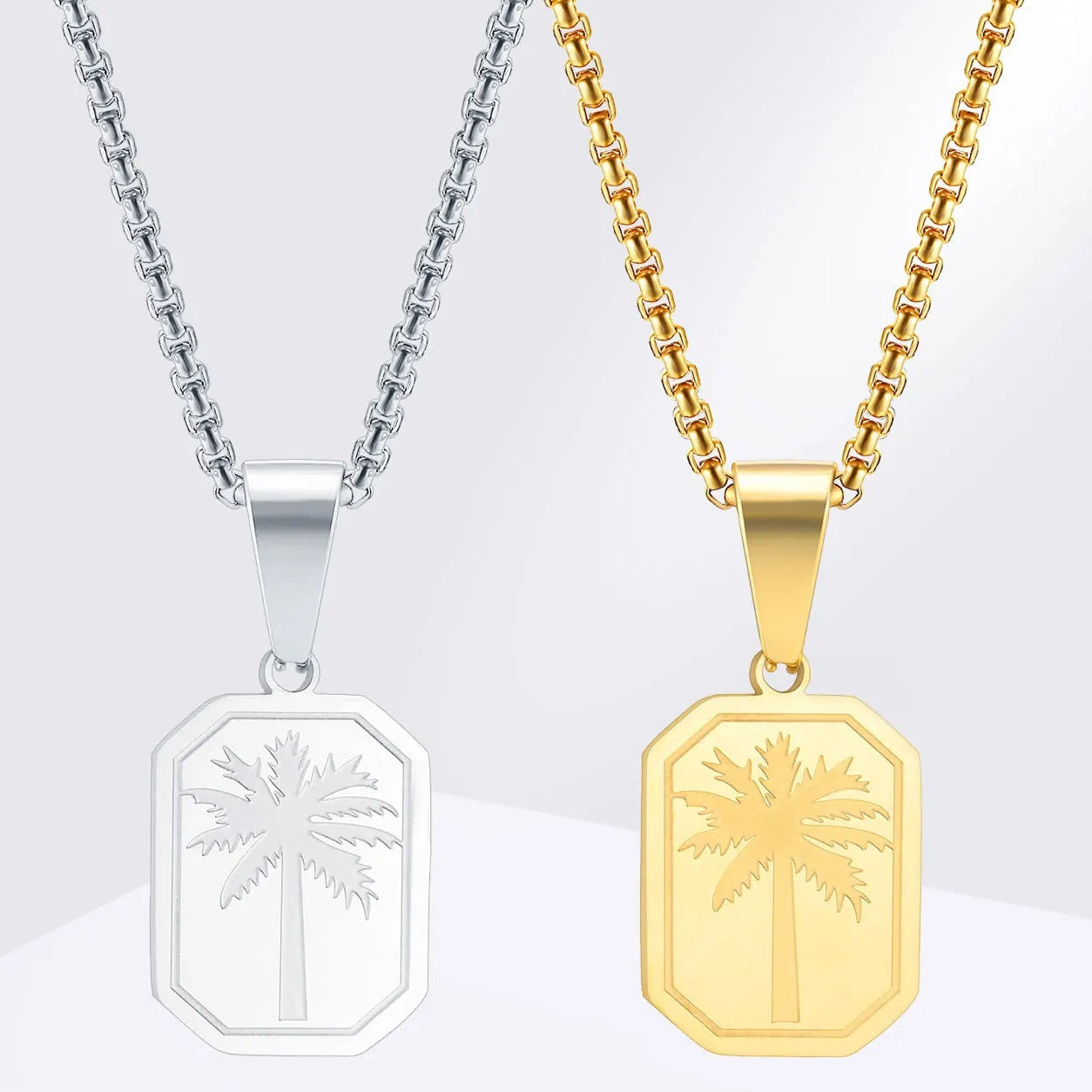 Halskette mit geometrischem Palmenanhänger aus Gold