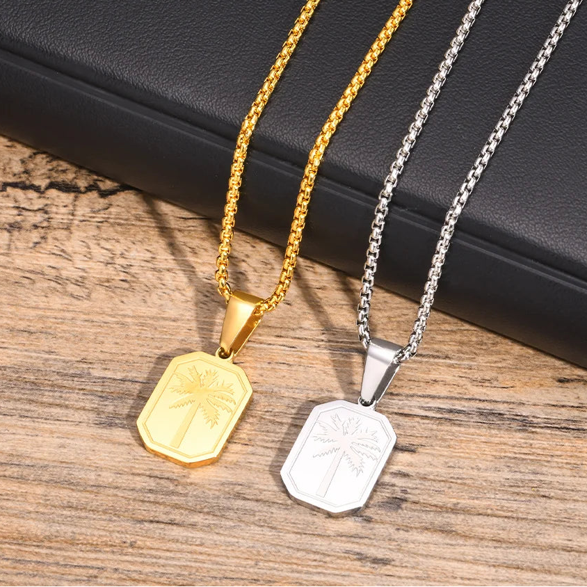 Halskette mit geometrischem Palmenanhänger aus Gold