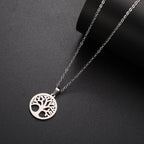 Collier avec Pendentif Rond Arbre de Vie Homme ou Femme argent