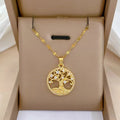 Collier avec pendentif rond arbre de vie pavé de cristaux