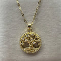 Collier avec pendentif rond arbre de vie pavé de cristaux