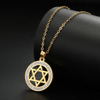 Collier avec pendentif rond avec symbole juif étoile de David or