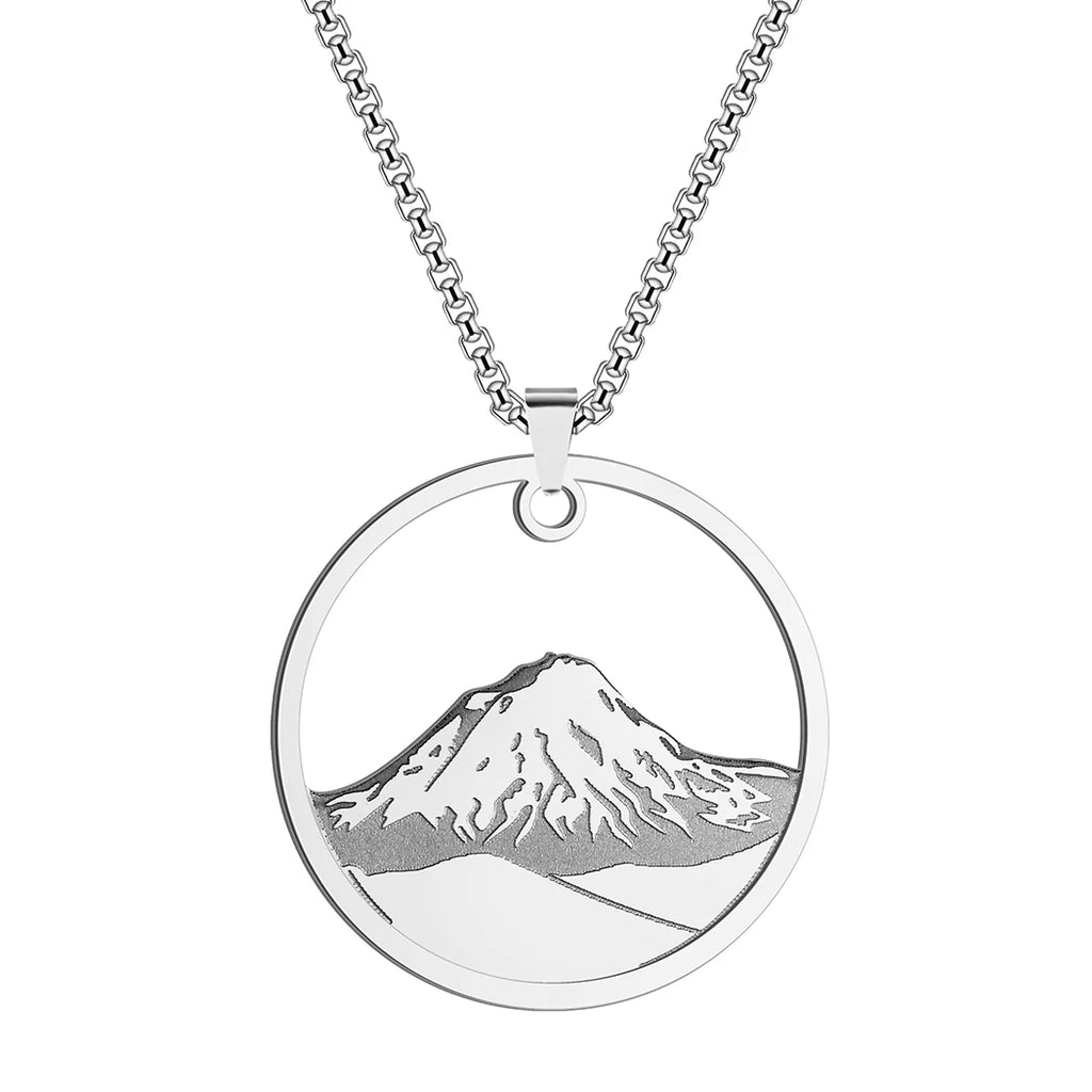 Collier avec Pendentif Rond Montagne argent