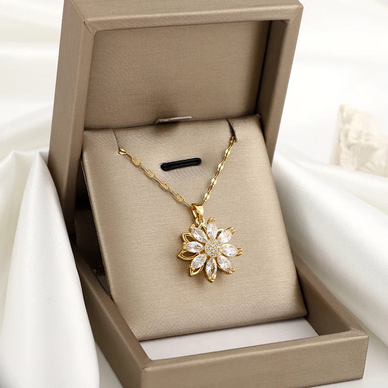 Collier avec Pendentif Rotatif Fleur Anti-Stress pour Femme