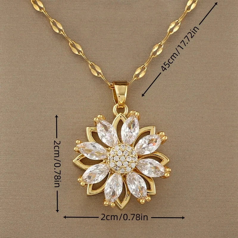 Collier avec Pendentif Rotatif Fleur Anti-Stress pour Femme