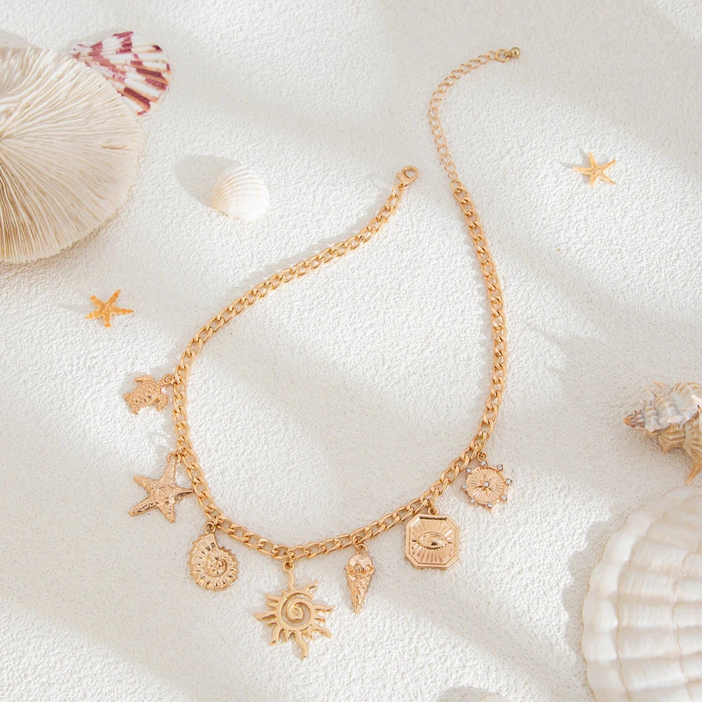 Collier avec Pendentif Soleil et Coquillages 2