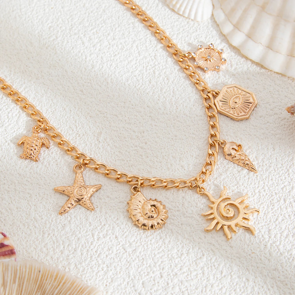 Collier avec Pendentif Soleil et Coquillages 2