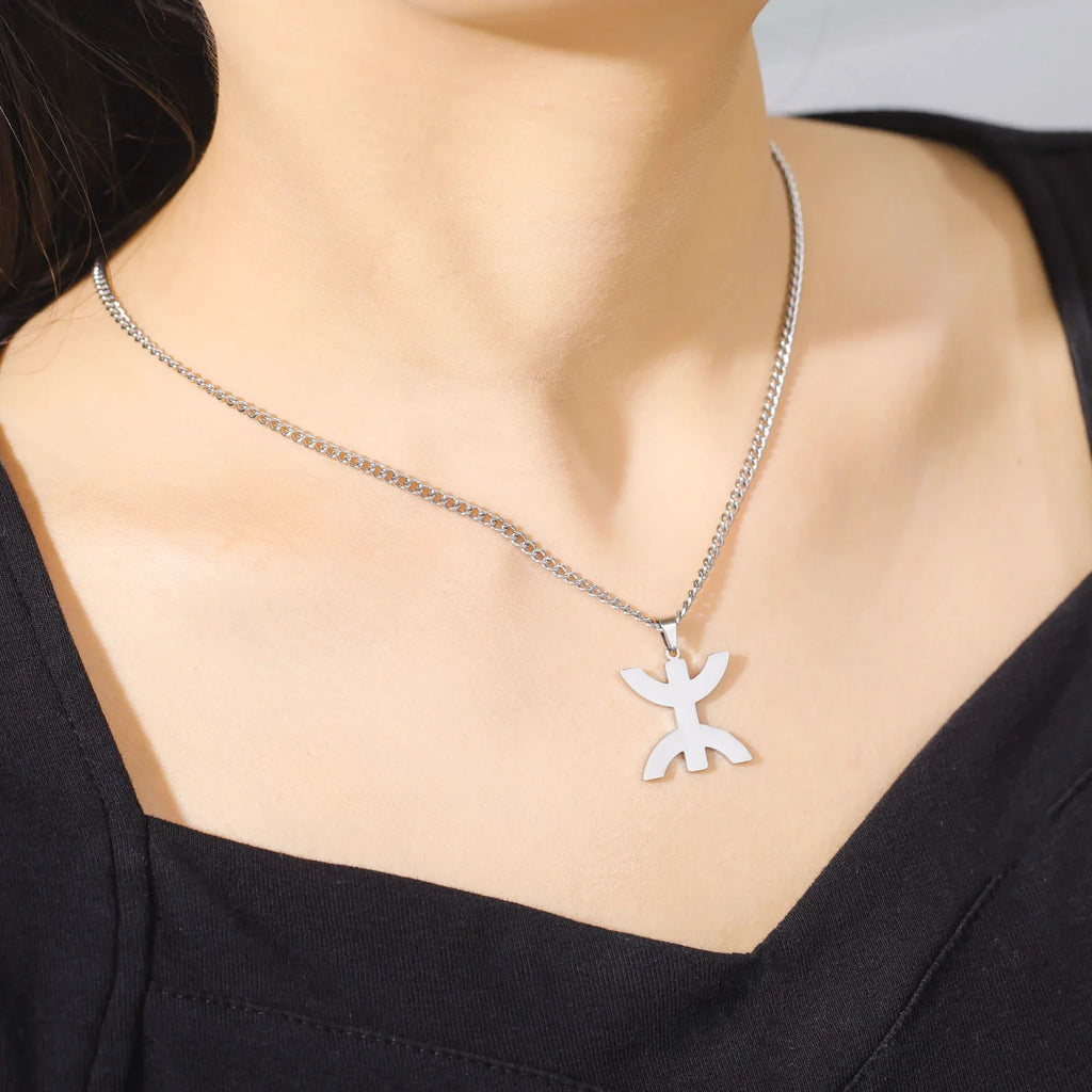 Collier avec pendentif symbolique berbère "yaz" arabe pour femme argent