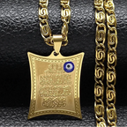 Dolga ogrlica z obeskom amulet Ayatul Kursi arabski islam musliman zlato