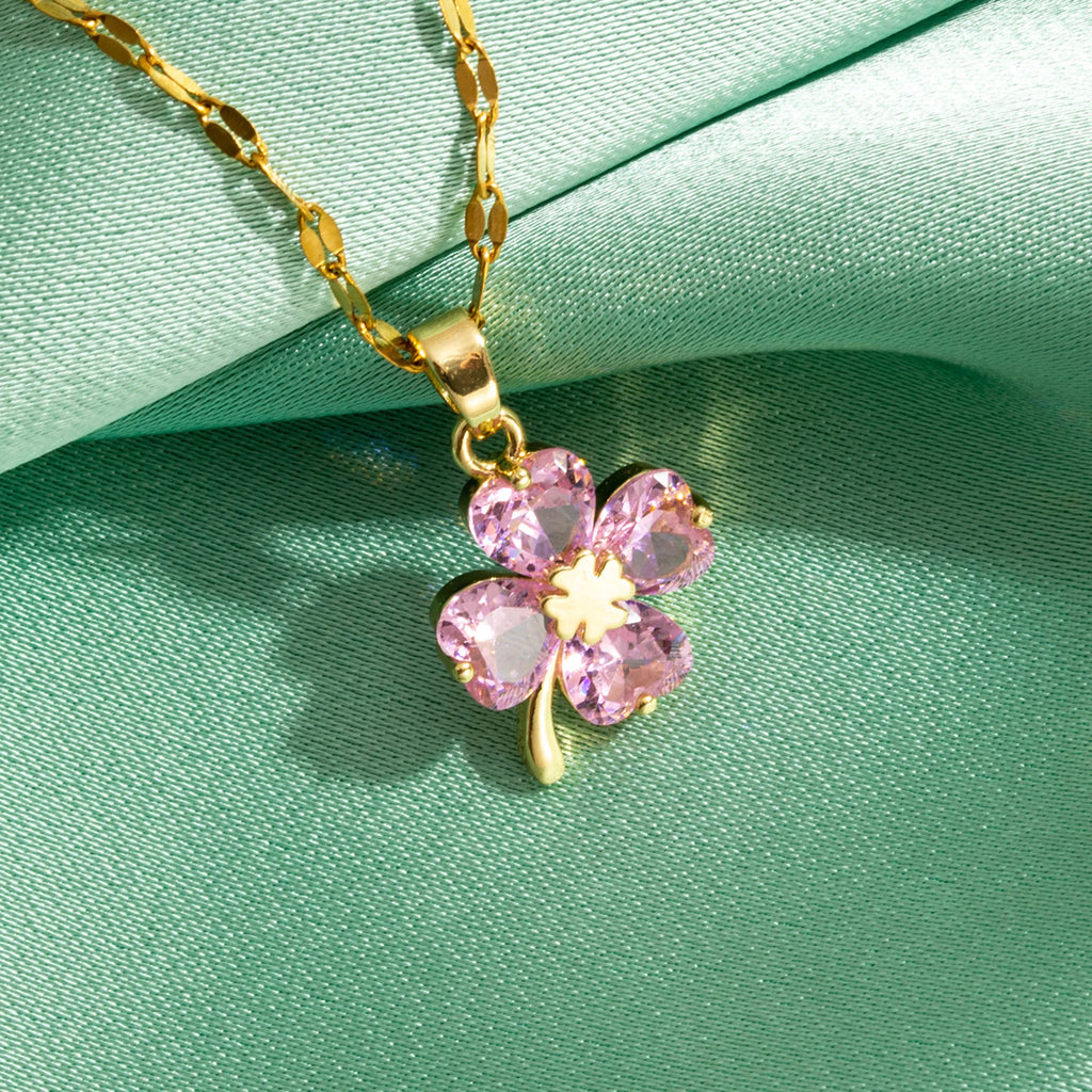 Collana con Pendente Trifoglio a 4 Foglie Colorato 