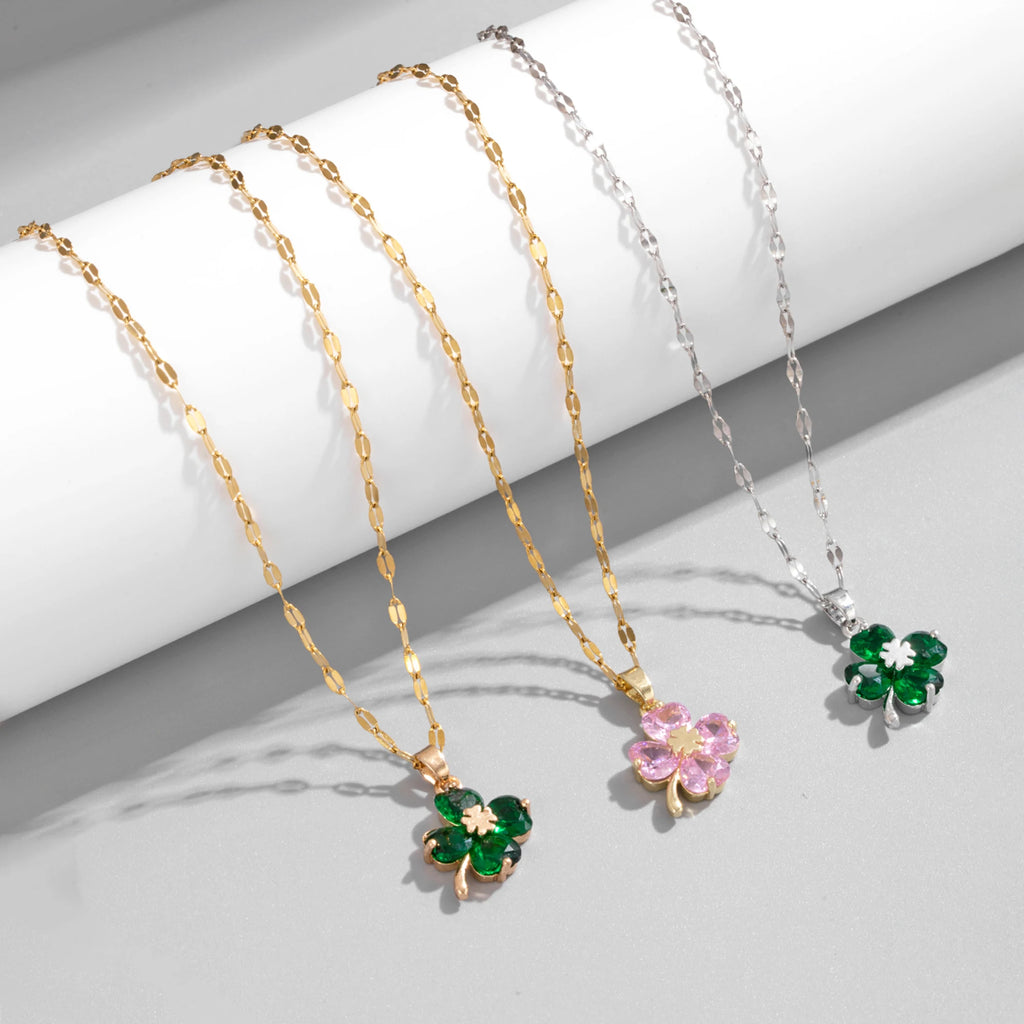 Collier avec Pendentif Trèfle à 4 Feuilles Coloré argent et or