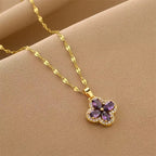 Collier avec Pendentif Trèfle à 4 Feuilles en Zircon Violet