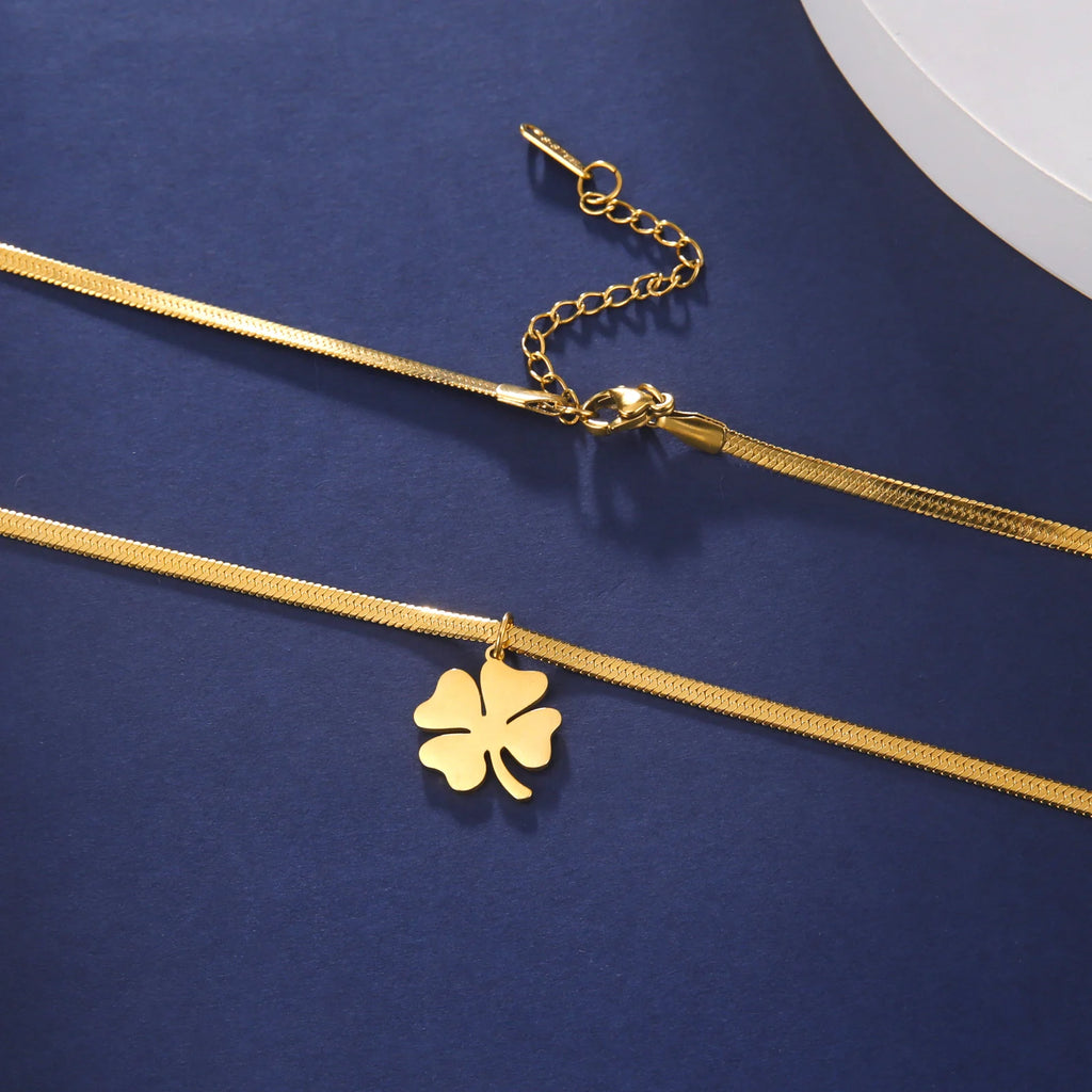 Collier avec Pendentif Trèfle à 4 Feuilles Porte Bonheur or